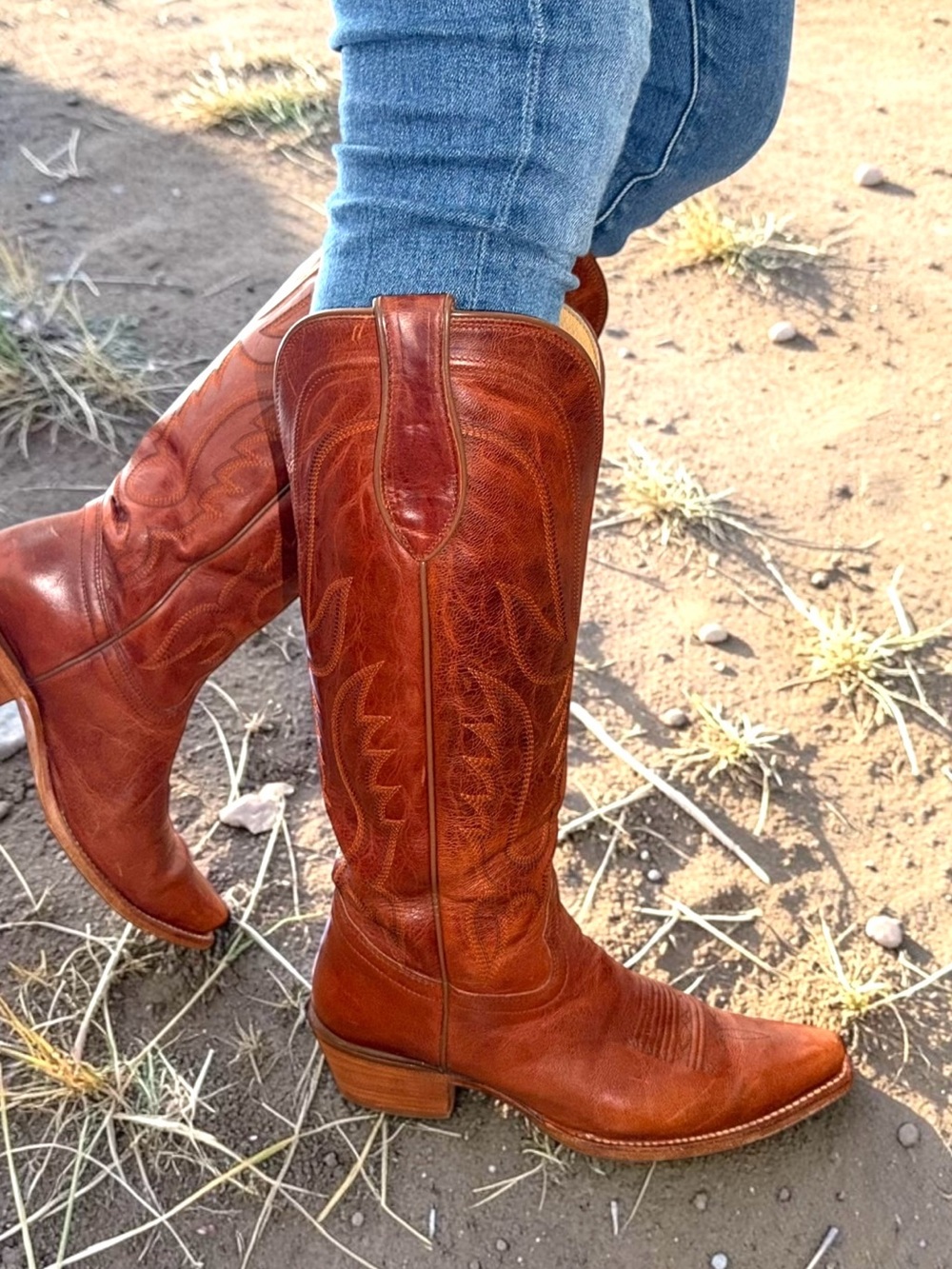 Tony Lama Derby Liz Tall Leather Cognac Western Snip Toe Cowboy Boots 8.5 - Picture 13 of 13